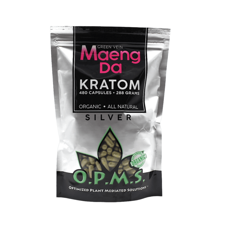 O.P.M.S. SILVER KRATOM CAPSULES 480CT / 288G / 10.16OZ - MAENG DA GREEN VEIN