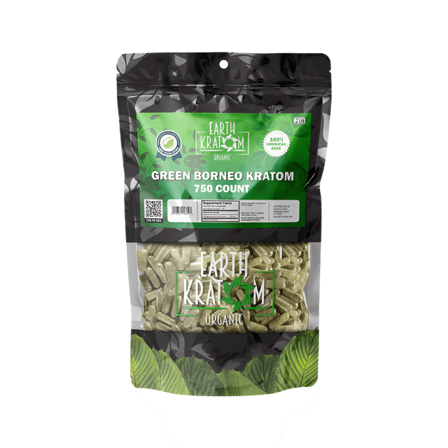 EARTH KRATOM CAPSULES 750CT - BORNEO GREEN VEIN