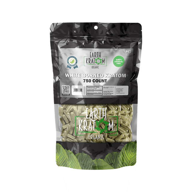 EARTH KRATOM CAPSULES 750CT - BORNEO WHITE VEIN