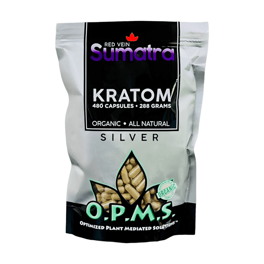 O.P.M.S. SILVER KRATOM CAPSULES 480CT / 288G / 10.16OZ - SUMATRA RED VEIN