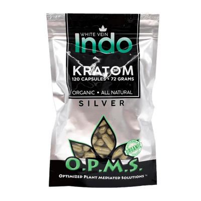 O.P.M.S. SILVER KRATOM CAPSULES 120CT / 72G / 2.54OZ - INDO WHITE VEIN