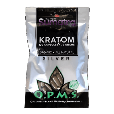 O.P.M.S. SILVER KRATOM CAPSULES 120CT / 72G / 2.54OZ - SUMATRA RED VEIN