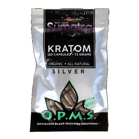 O.P.M.S. SILVER KRATOM CAPSULES 120CT / 72G / 2.54OZ - SUMATRA RED VEIN