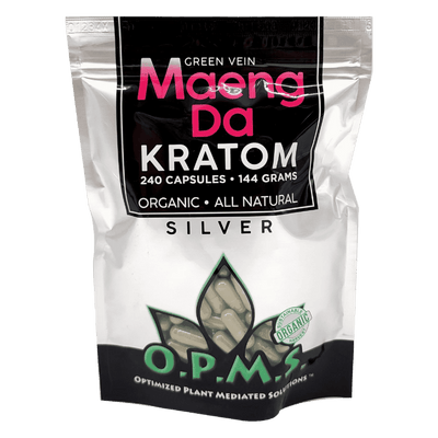 O.P.M.S. SILVER KRATOM CAPSULES 240CT / 144G / 5.08OZ - MAENG DA GREEN VEIN
