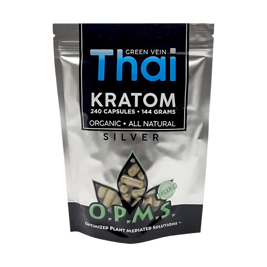 O.P.M.S. SILVER KRATOM CAPSULES 240CT / 144G / 5.08OZ - THAI GREEN VEIN