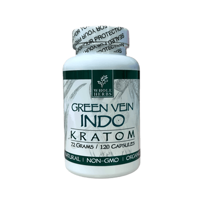 WHOLE HERBS KRATOM CAPSULES 120CT / 72G / 2.5OZ - INDO GREEN VEIN