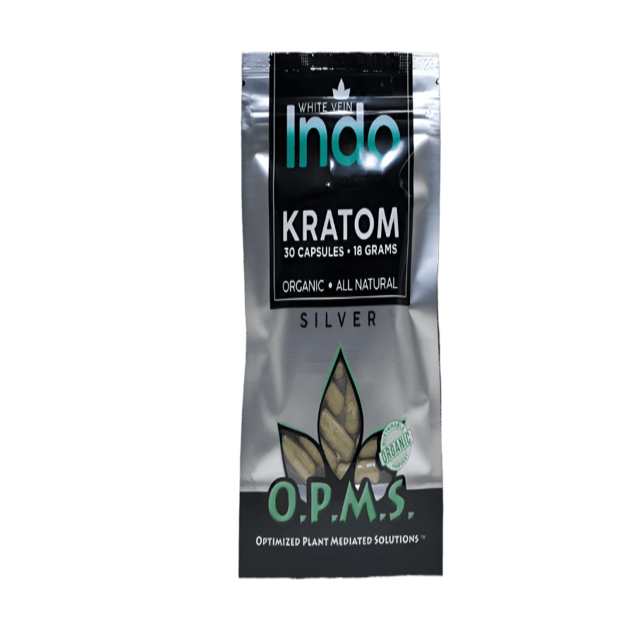O.P.M.S. SILVER KRATOM CAPSULES 30CT / 18G / 0.63OZ - INDO WHITE VEIN