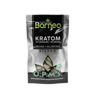 O.P.M.S. SILVER KRATOM CAPSULES 60CT / 36G / 1.27OZ - BORNEO SUPER GREEN VEIN