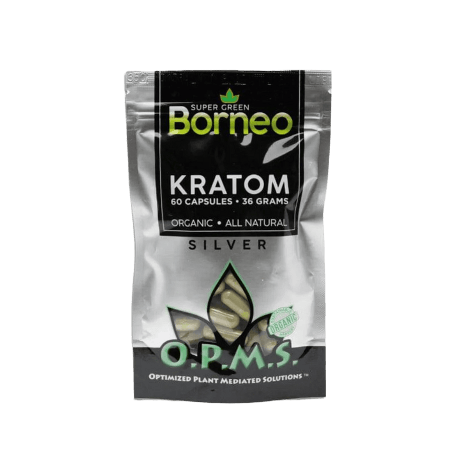 O.P.M.S. SILVER KRATOM CAPSULES 60CT / 36G / 1.27OZ - BORNEO SUPER GREEN VEIN