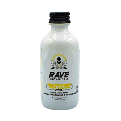 RAVE BOTANICALS 100MG LION’S MANE + 100MG ASHWAGANDHA 2OZ (60ML) – PINA COLADA