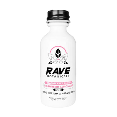 Rave Botanicals 50mg Kratom + 400mg Kava 60ml Shots - Strawberry Lemonade