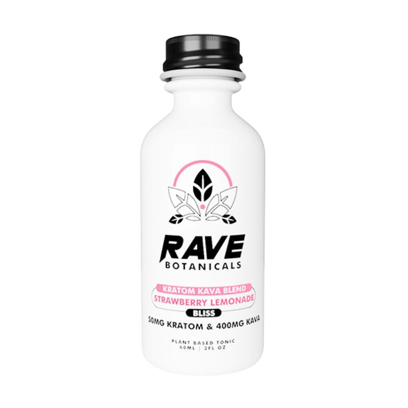 Rave Botanicals 50mg Kratom + 400mg Kava 60ml Shots - Strawberry Lemonade