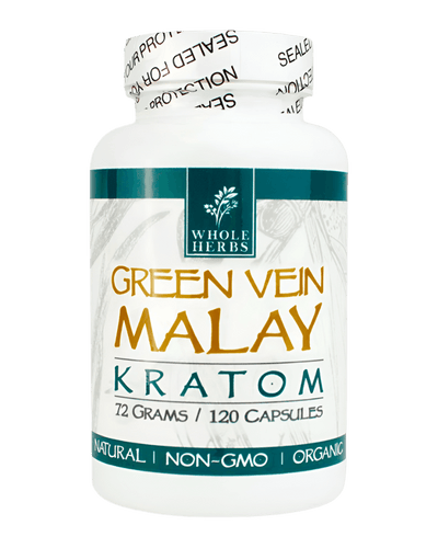 WHOLE HERBS KRATOM CAPSULES 120CT / 72G / 2.5OZ - MALAY GREEN VEIN