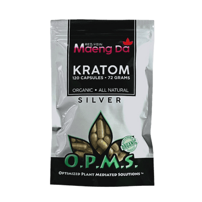 O.P.M.S. Silver Maeng Da Red Vein Kratom Capsules – 120ct (72g / 2.54oz)