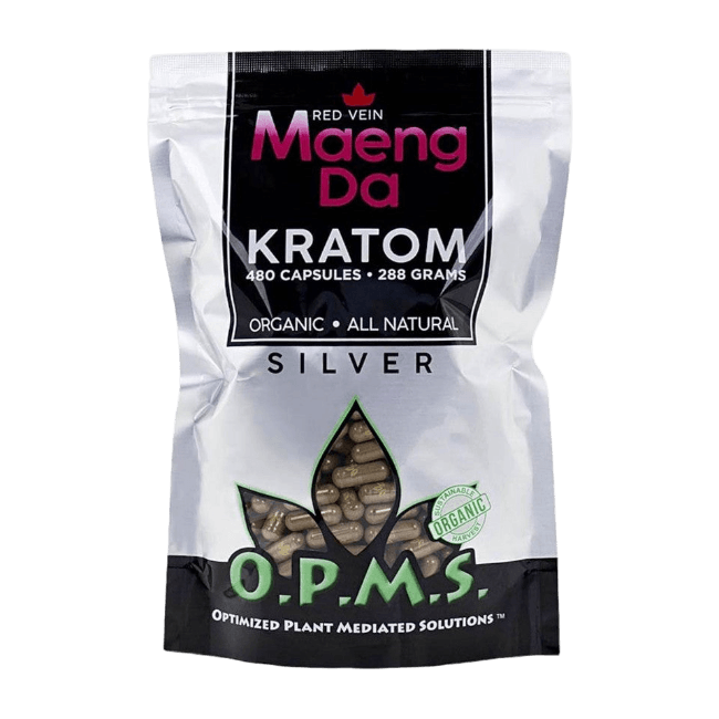 O.P.M.S. SILVER KRATOM CAPSULES 480CT / 288G / 10.16OZ – MAENG DA RED VEIN