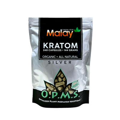 O.P.M.S. SILVER KRATOM CAPSULES 240CT / 144G / 5.08OZ - MALAY GREEN
