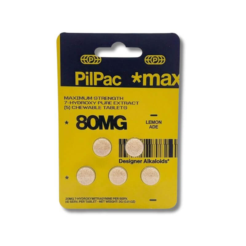 PILPAC MAX DESIGNER ALKALOIDS MAXIMUM STRENGTH 7- HYDROXY CHEWABLE TABLETS 80MG 5CT - LEMONADE