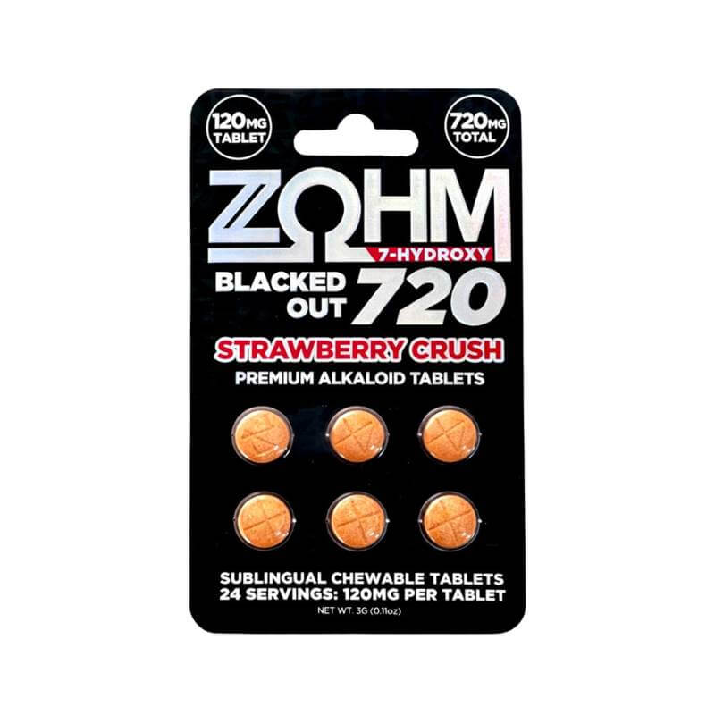 ZOHM BLACKED OUT 7OH KRATOM EXTRACT CHEWABLE TABLETS 6CT 120MG PER TABLET - STRAWBERRY CRUSH
