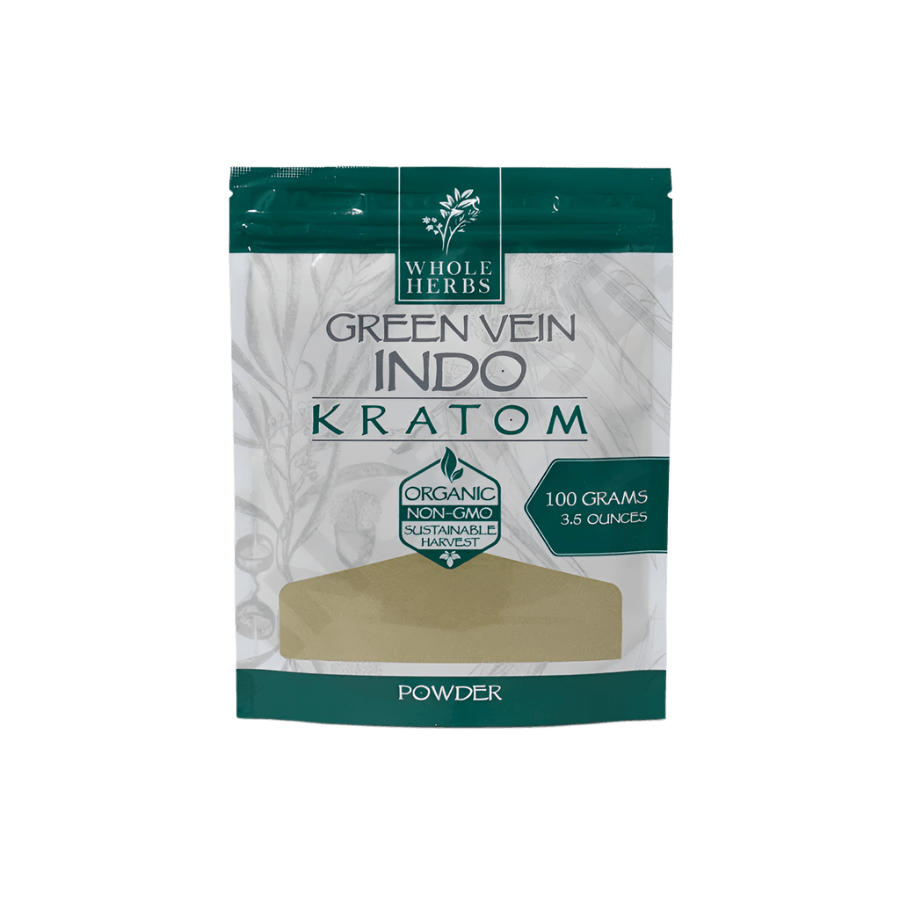 WHOLE HERBS KRATOM POWDER 100G / 3.5OZ - INDO GREEN VEIN