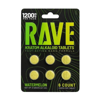 Rave Kratom Alkaloids Fast Acting Nano Formula Tablets 6ct 200mg Per Tablet