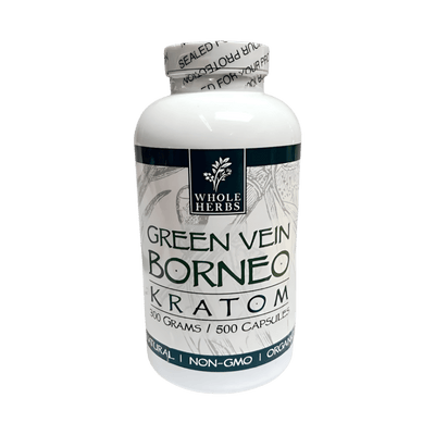 WHOLE HERBS KRATOM CAPSULES 500CT / 300G / 10.6OZ - BORNEO GREEN VEIN