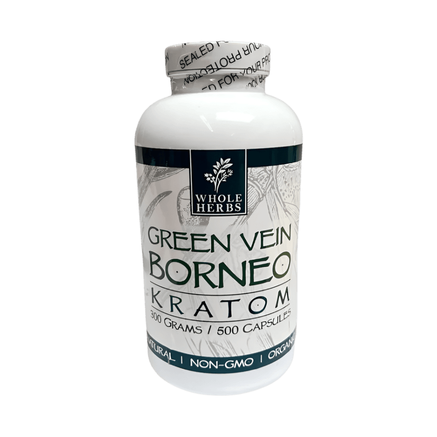 WHOLE HERBS KRATOM CAPSULES 500CT / 300G / 10.6OZ - BORNEO GREEN VEIN