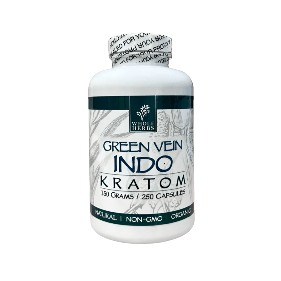 WHOLE HERBS KRATOM CAPSULES 250CT / 150G / 5.3OZ - INDO GREEN VEIN