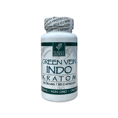 WHOLE HERBS KRATOM CAPSULES 60CT / 36G / 1.3OZ - INDO GREEN VEIN