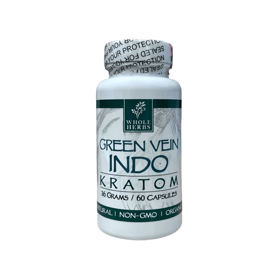 WHOLE HERBS KRATOM CAPSULES 60CT / 36G / 1.3OZ - INDO GREEN VEIN