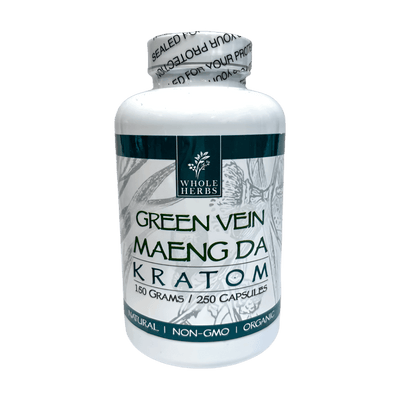 WHOLE HERBS KRATOM CAPSULES 250CT / 150G / 5.3OZ - MAENG DA GREEN VEIN