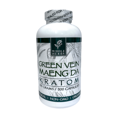 WHOLE HERBS KRATOM CAPSULES 500CT / 300G / 10.6OZ - MAENG DA GREEN VEIN