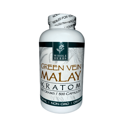 WHOLE HERBS KRATOM CAPSULES 500CT / 300G / 10.6OZ - MALAY GREEN VEIN