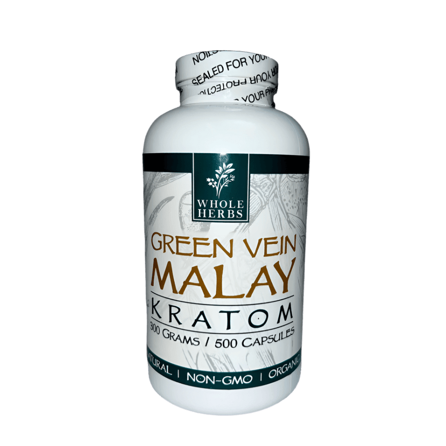 WHOLE HERBS KRATOM CAPSULES 500CT / 300G / 10.6OZ - MALAY GREEN VEIN