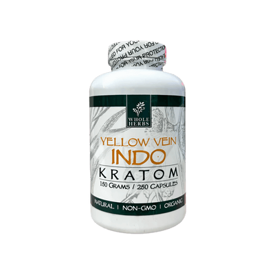 WHOLE HERBS KRATOM CAPSULES 250CT / 150G / 5.3OZ - INDO YELLOW VEIN