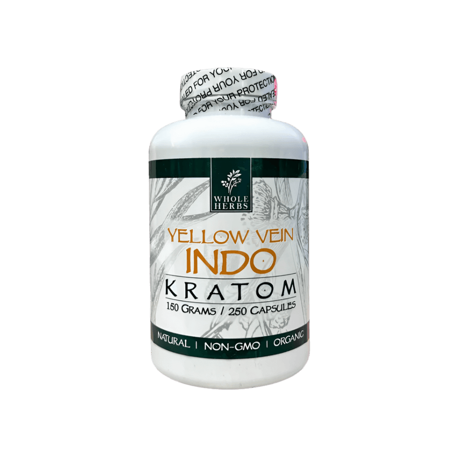 WHOLE HERBS KRATOM CAPSULES 250CT / 150G / 5.3OZ - INDO YELLOW VEIN