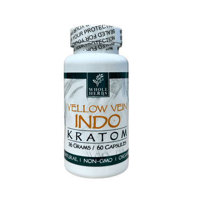 WHOLE HERBS KRATOM CAPSULES 60CT / 36G / 1.3OZ - INDO YELLOW VEIN