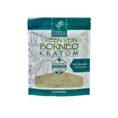 WHOLE HERBS KRATOM POWDER 100G / 3.5OZ - BORNEO GREEN VEIN