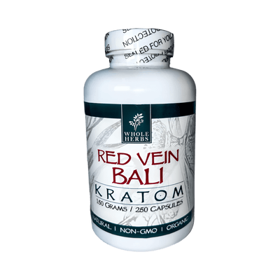 WHOLE HERBS KRATOM CAPSULES 250CT / 150G / 5.3OZ - BALI RED VEIN