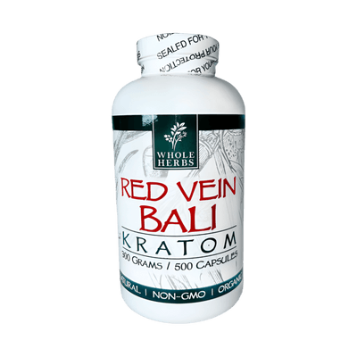 WHOLE HERBS KRATOM CAPSULES 500CT / 300G / 10.6OZ - BALI RED VEIN
