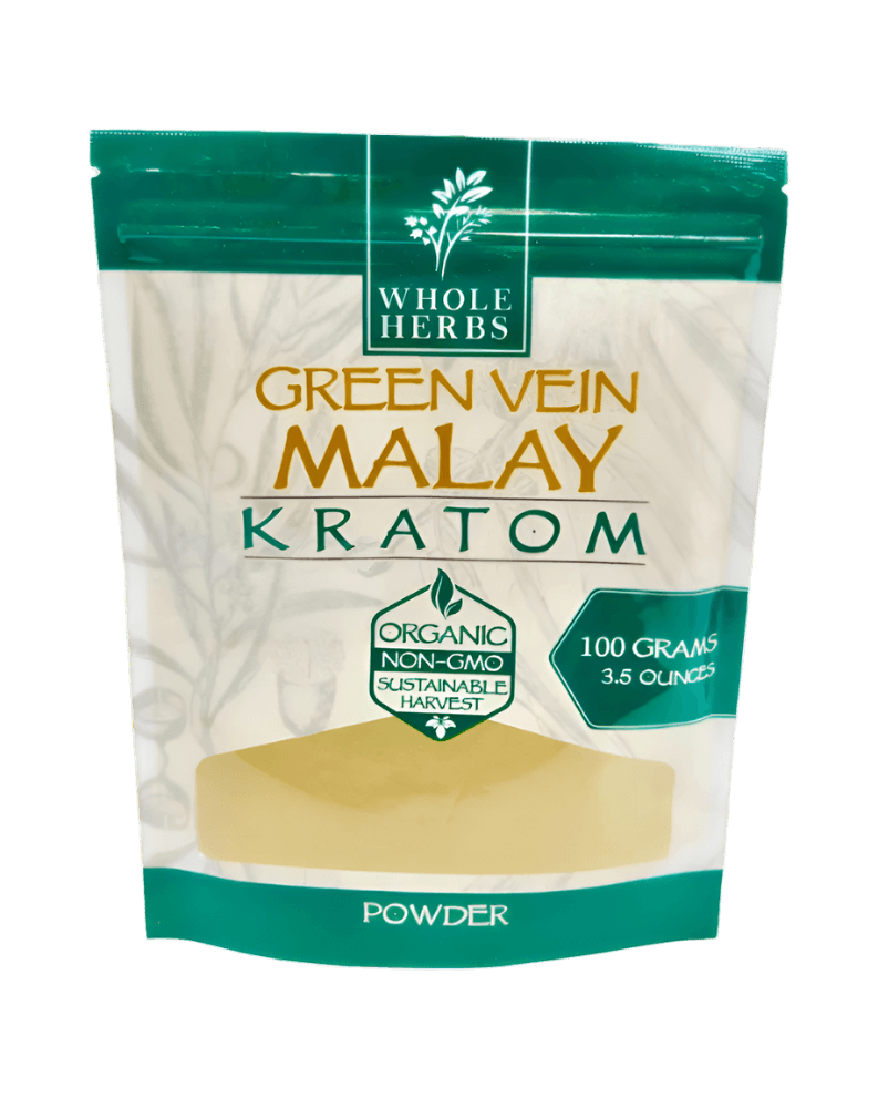 WHOLE HERBS KRATOM POWDER 100G / 3.5OZ - MALAY GREEN VEIN