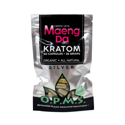 O.P.M.S. SILVER KRATOM CAPSULES 60CT / 36G / 1.27OZ - MAENG DA GREEN VEIN