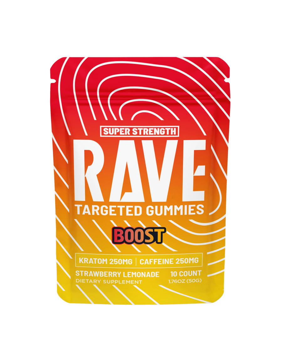 RAVE KRATOM GUMMIES 10CT - STRAWBERRY LEMONADE (KRATOM 250MG + CAFFEINE 250MG)